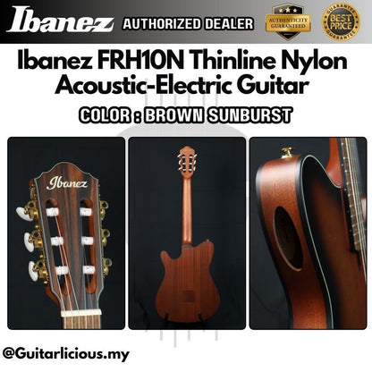 Ibanez FRH10N Thinline Nylon Acoustic-Electric Guitar, Brown Sunburst ( FRH10N-BSF / FRH-10N / FRH10N BSF )