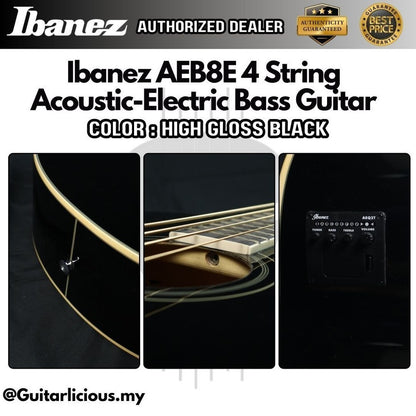 Ibanez AEB8E, High Gloss Black, 4 String Acoustic-Electric Bass Guitar with Pick Up EQ ( AEB-8E / AEB 8E / AEB8E-BK )