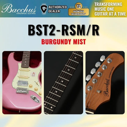 Bacchus BST-2-RSM/R Roasted Maple Neck & Rosewood FB, Stratocaster Electric Guitar w/ Bacchus SSH Pickups- Burgundy Mist