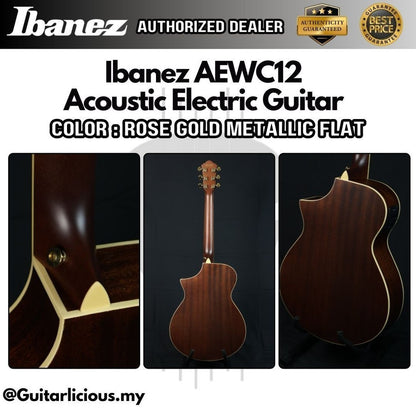 Ibanez AEWC12 Spruce Top Acoustic Electric Guitar - Rose Gold Metallic Flat ( AEWC-12 / AEWC 12 )