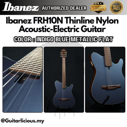 Ibanez FRH10N Thinline Nylon Acoustic-Electric Guitar, Indigo Blue Metallic Flat ( FRH10N-IBF / FRH-10N / FRH10N IBF )