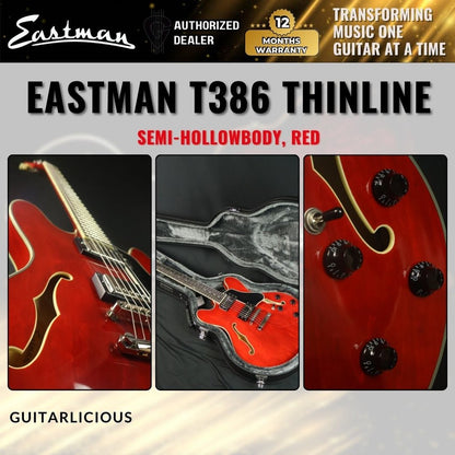 Eastman Guitars T386 Thinline Semi-hollowbody Electric Guitar - Red ( T386-RD )