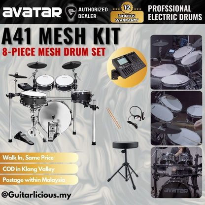 Avatar A41 Professional 8-Piece Mesh Kit Electric Drum Set with Shell (5PC Drum Pad, 3PC Cymbal Pad) - ( A 41 / A-41 )