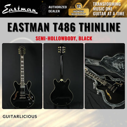 Eastman Guitars T486 Thinline Semi-hollowbody Electric Guitar - Black ( T486-BK )