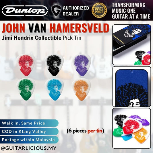 Jim Dunlop JVHPT03M John Van Hamersveld Guitar Pick Tin | Jimi Hendrix Collectible Guitar Picks Medium Gauge, 6 Per Tin