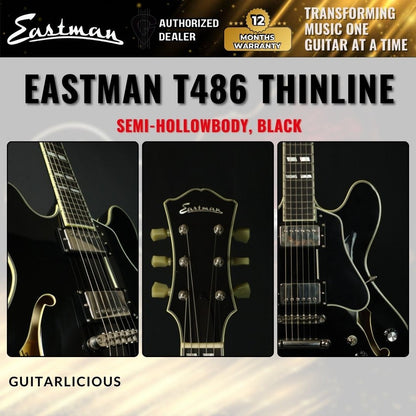 Eastman Guitars T486 Thinline Semi-hollowbody Electric Guitar - Black ( T486-BK )