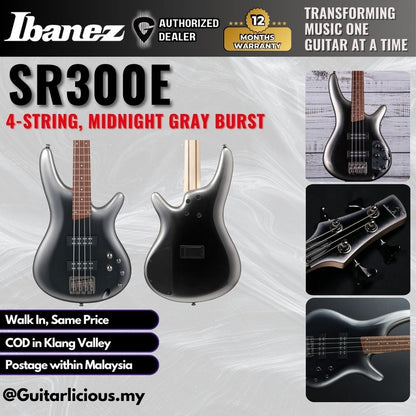 Ibanez SR300E 4 String Electric Bass Guitar with Active Pickup - Midnight Gray Burst ( SR300E-MGB / SR-300E / SR 300E )