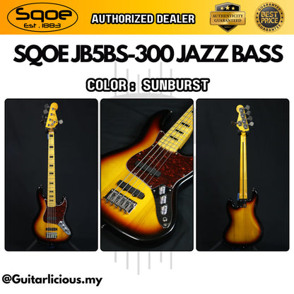 SQOE 5 Strings Jazz Bas Guitar, Maple Fretboard - ( JB5BS-300, SB-JB5BS-300 / JB5BS )