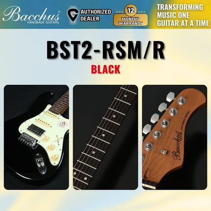 Bacchus BST-2-RSM/R Roasted Maple Neck & Rosewood FB, Stratocaster Electric Guitar w/ Bacchus SSH Pickups - Black