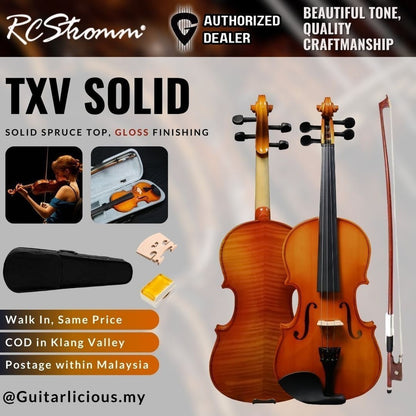 RCStromm Violin TXV Solid Top - with Gloss Finish ( Top Solid Spruce, Side and Back Maple ) - 4/4 Size