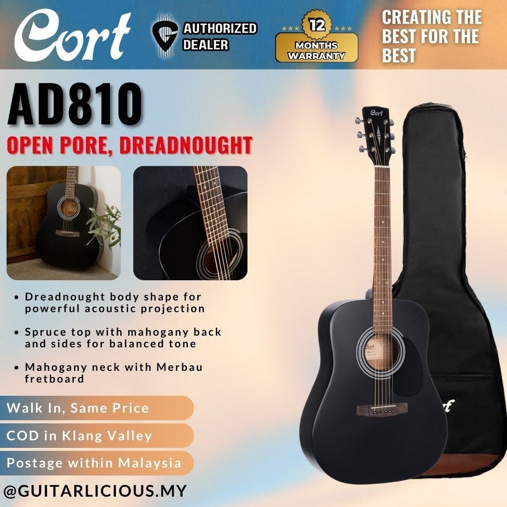 CORT AD810 41 inch Acoustic Guitar with Bag, Black – GUITARLICIOUS