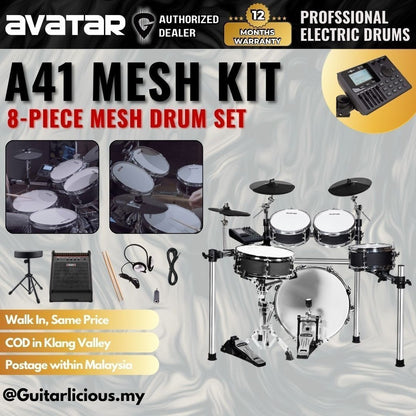 Avatar A41 Professional 8-Piece Mesh Kit Electric Drum Set with Shell (5PC Drum Pad, 3PC Cymbal Pad) - ( A 41 / A-41 )