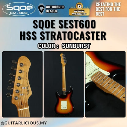 SQOE SEST600 Stratocaster Body HSS Electric Guitar, Roasted Maple Fretboard ( SEST / SEST-600 / ST 600 )