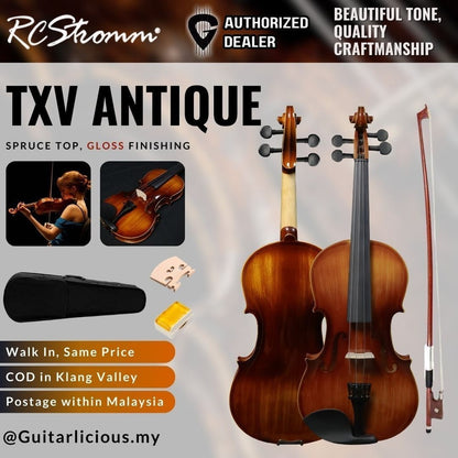 RCStromm Violin TXV Antique Series- with Gloss Finish (Top Spruce, Side and Back Maple) - 4/4 Size