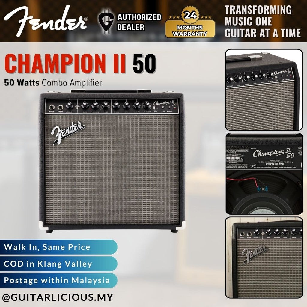 Fender Champion II 50 Guitar Combo Amplifier, 230V UK / Speaker Guitar