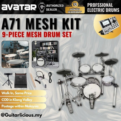 Avatar A71 9-Piece Mesh Kit Electric Drum Set with Shell (5pcs Drum Pad, 3pcs Cymbal Pad) - ( A 71 / A-71 )