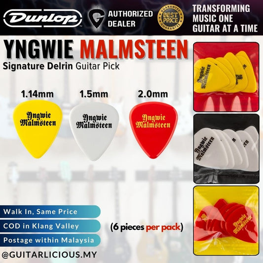 Jim Dunlop Yngwie Malmsteen Signature Delrin Guitar Picks 6 Per Pack, 1.5mm 2.00mm 1.14mm YJM YJMP01WH YJMP02RD YJMP03YL