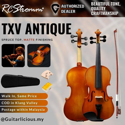 RCStromm Violin TXV Antique Series- with Matte Finish (Top Spruce, Side and Back Maple) - 4/4 Size