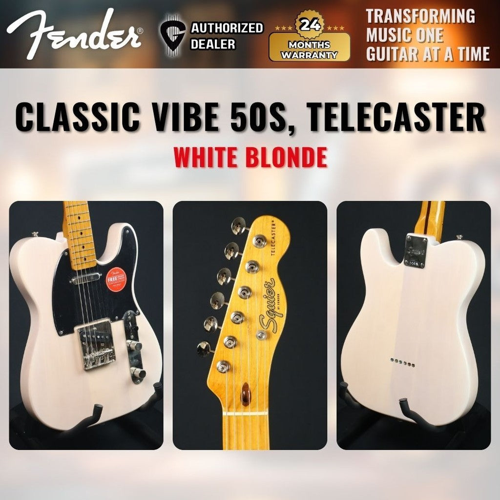 Squier Classic Vibe 50s Tele Electric Guitar, Maple FB - White