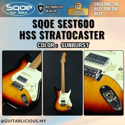 SQOE SEST600 Stratocaster Body HSS Electric Guitar, Roasted Maple Fretboard ( SEST / SEST-600 / ST 600 )