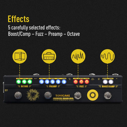 Sonicake QCE-40 Boom Ave. Brasil Bass Preamp DI Box Multi Effects Compressor Boost Fuzz Octave Pedal with FX Loop