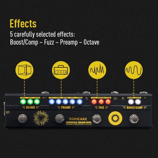 Sonicake QCE-40 Boom Ave. Brasil Bass Preamp DI Box Multi Effects Compressor Boost Fuzz Octave Pedal with FX Loop